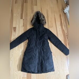 Women's North Face Dark Grey Parka Coat with Faux Fur Hood